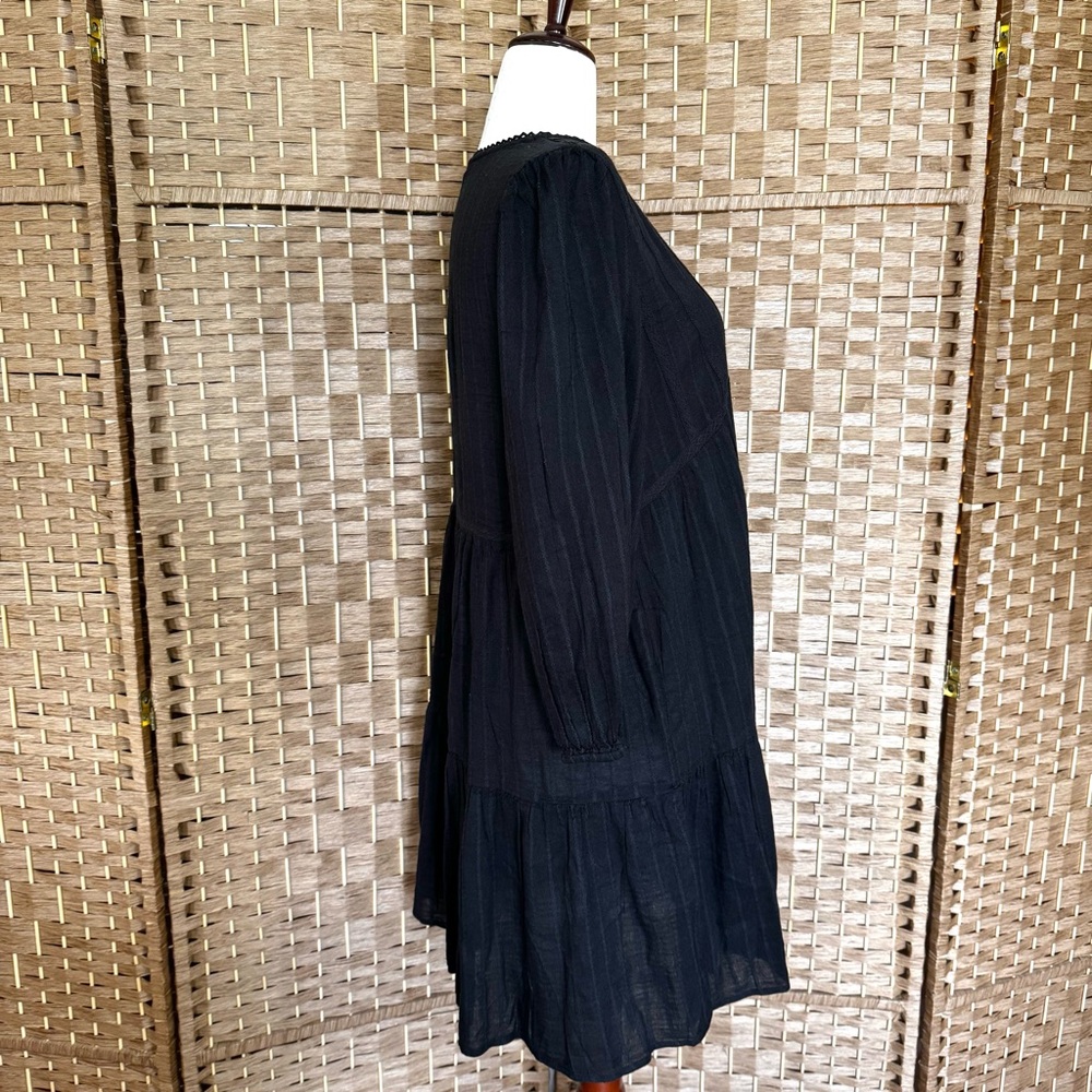 EUC Lucky Brand black cotton boho dress w/ lace L - Picture 2 of 12